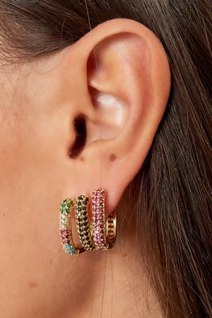 Earrings with zircon details Green & Gold Color Copper h5 Picture4